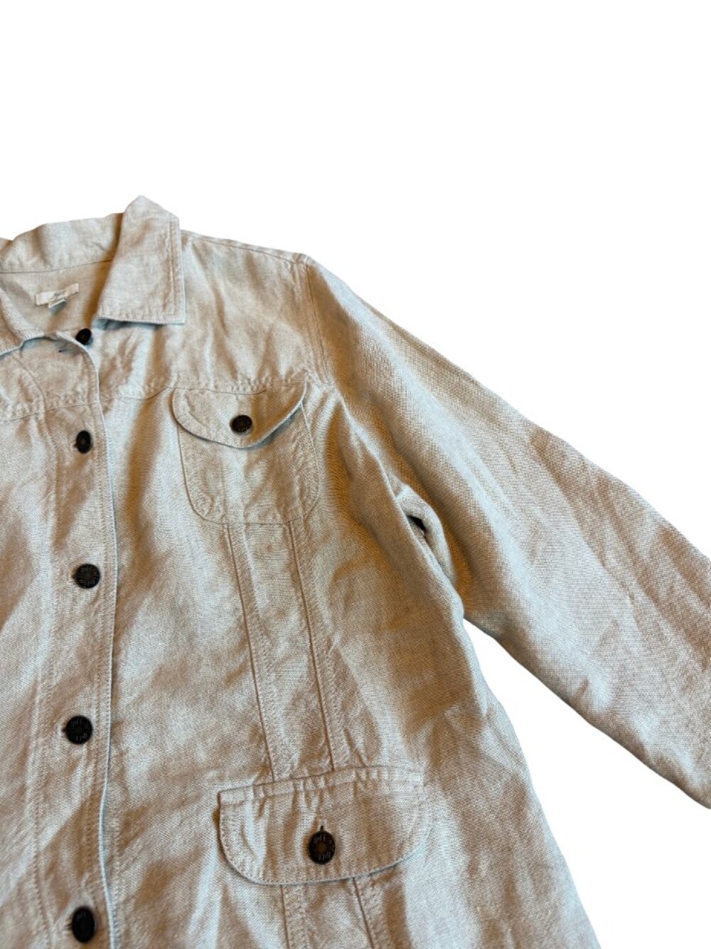 J. Jill Tan Linen Chore Jacket Casual Classy Button Front Collar X-Large Women's - Picture 6 of 12